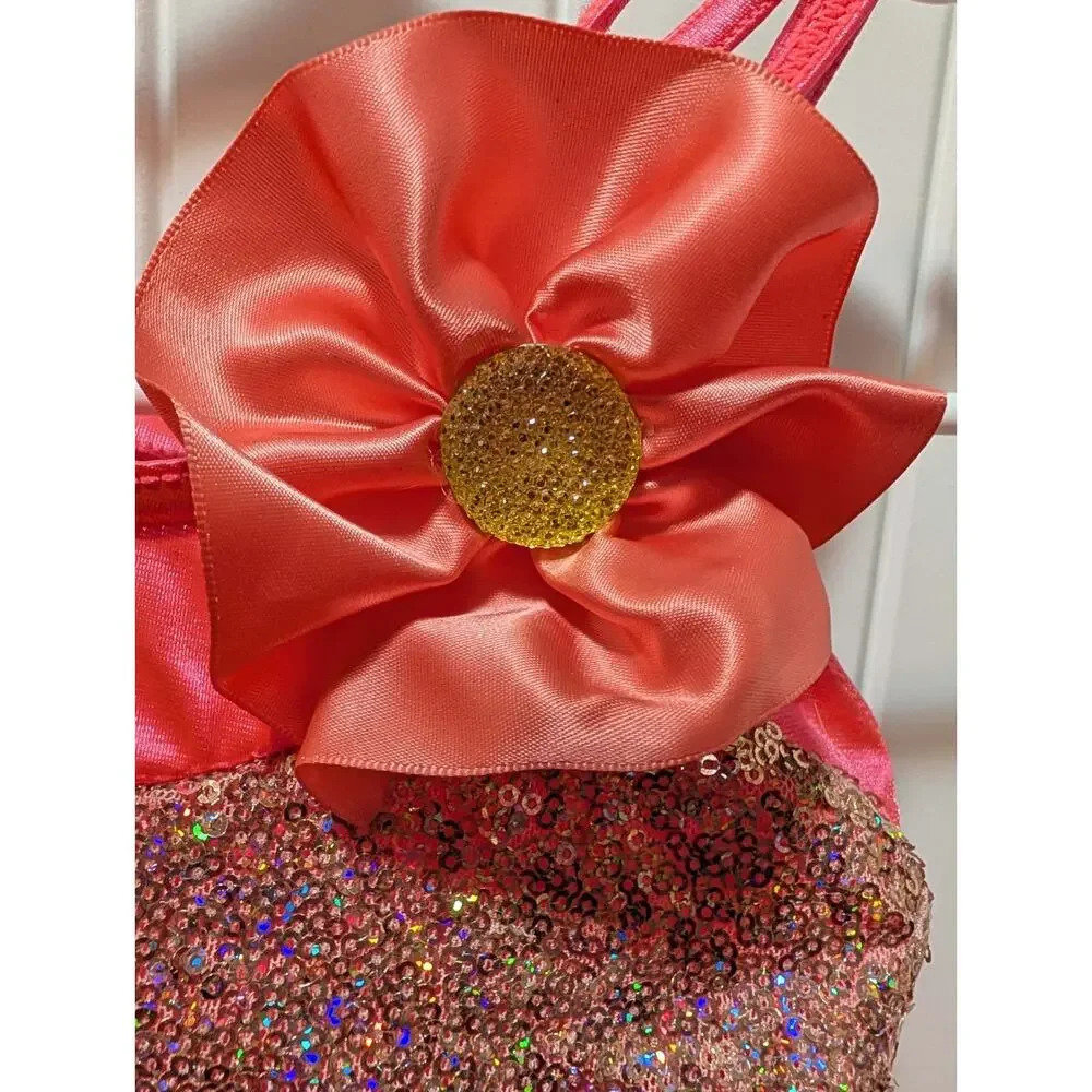 Weissman Showtime Sequin Dance Costume Vibrant Pink Sequin Spandex Tutu Sz. SC